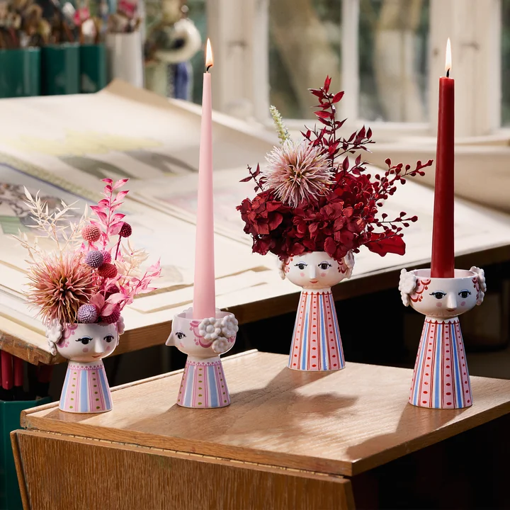 Bjørn Wiinblad - Eva Candlestick, pink, candle holder, dusty red