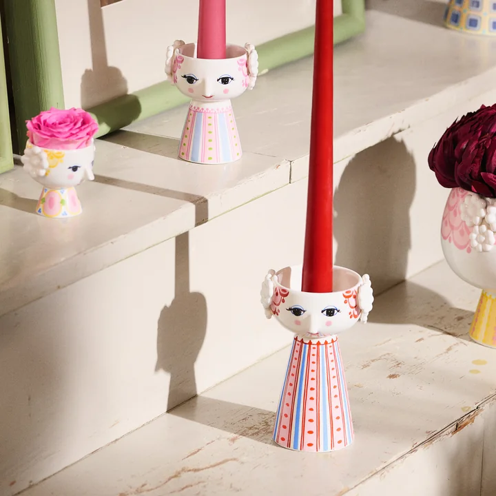 Bjørn Wiinblad - Eva Candlestick, pink, candle holder, dusty red