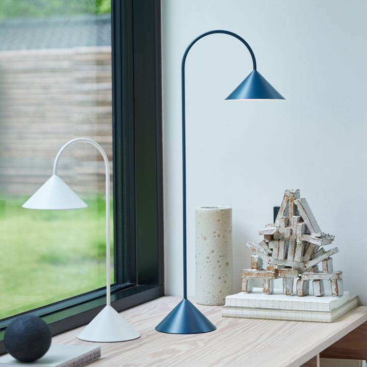 Grasp LED rechargeable floor lamp, matt white, matt petroleum by Frandsen