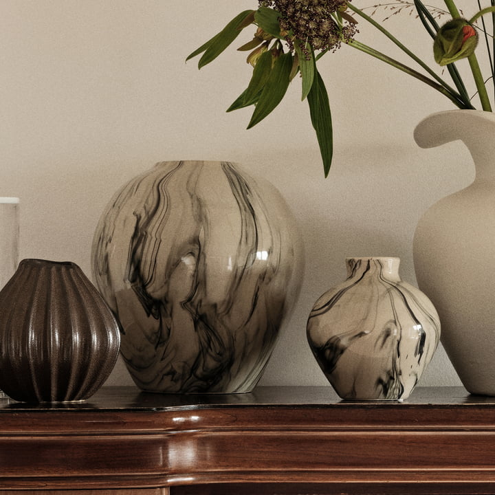 Ingrid vase, beige / black by Broste Copenhagen