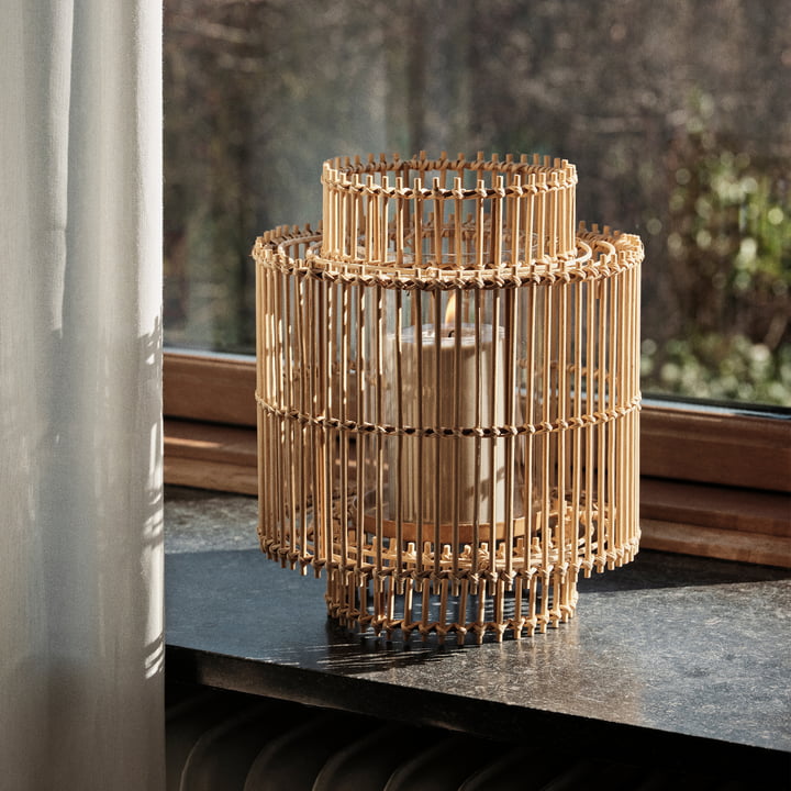 Kajsa lantern, Ø 20 cm x H 2 3. 5 cm, bamboo / glass by Broste Copenhagen