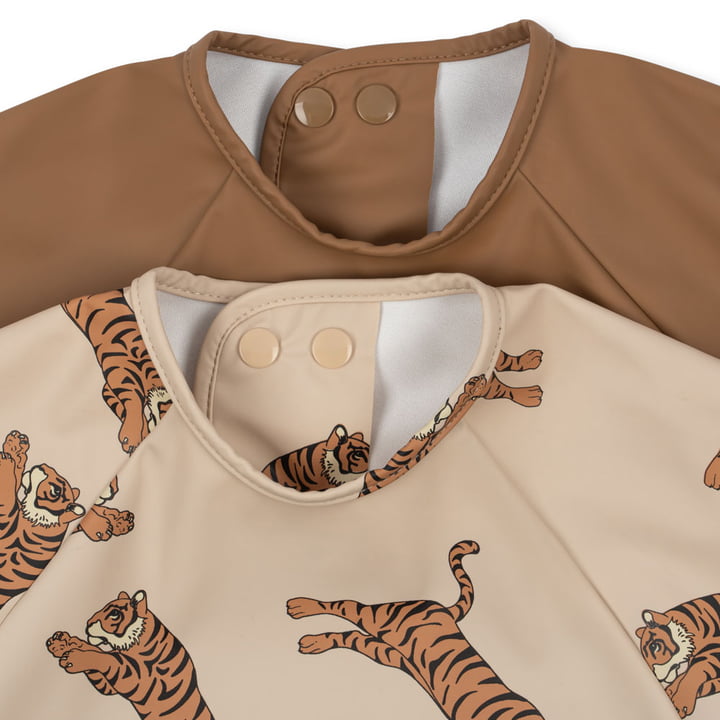 Bibs with sleeves, tiger / toasted coconut (set of 2) from Konges Sløjd