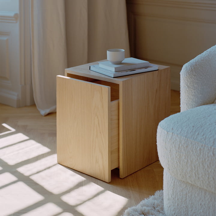 New Works - Mass Side table with drawer, black oak