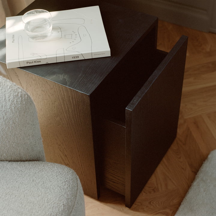 New Works - Mass Side table with drawer, black oak