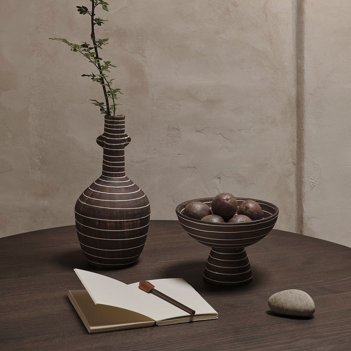 ferm Living - Brura vase and bowl, coffee / white