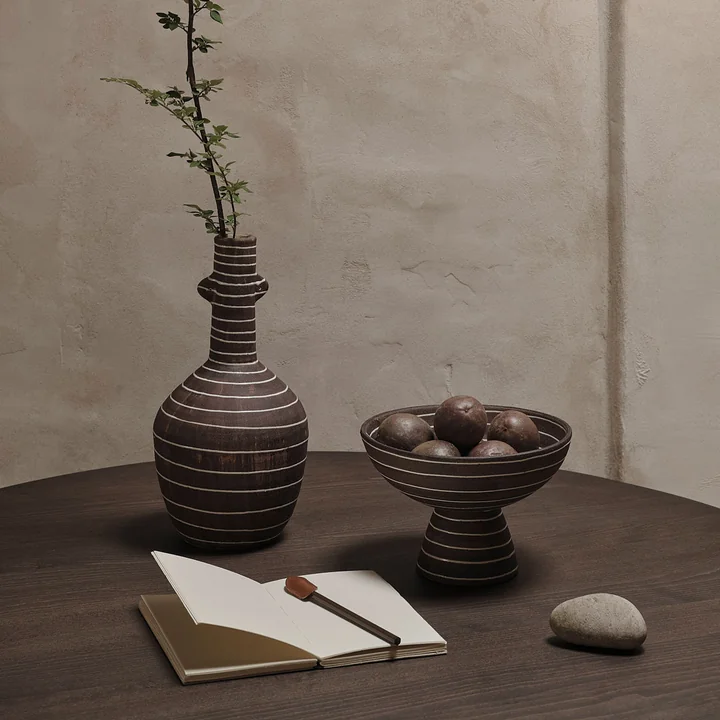 Ferm Living - Brura vase and bowl, coffee / white