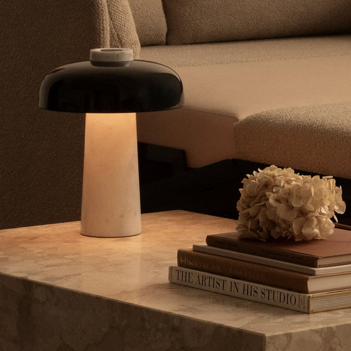 Audo - Reverse LED table lamp, Ø 24 x H 30 cm, black / Carrara marble