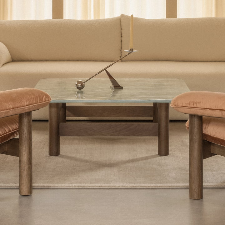 Brasilia lounge table, glass / dark stained oak by Audo