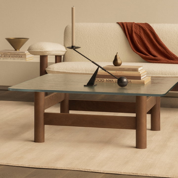 Brasilia lounge table, glass / dark stained oak by Audo