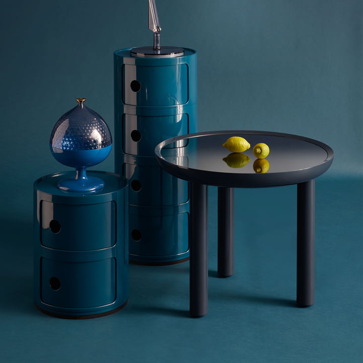 Kartell - K-Top side table, H 50 cm / Ø 60 cm, smoked mirror / blue