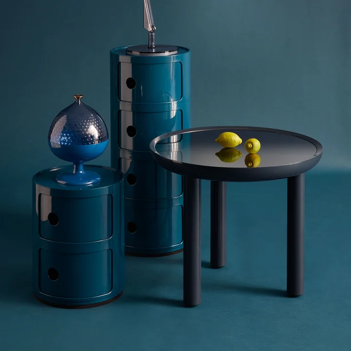 Kartell - K-Top side table, H 50 cm / Ø 60 cm, smoked mirror / blue
