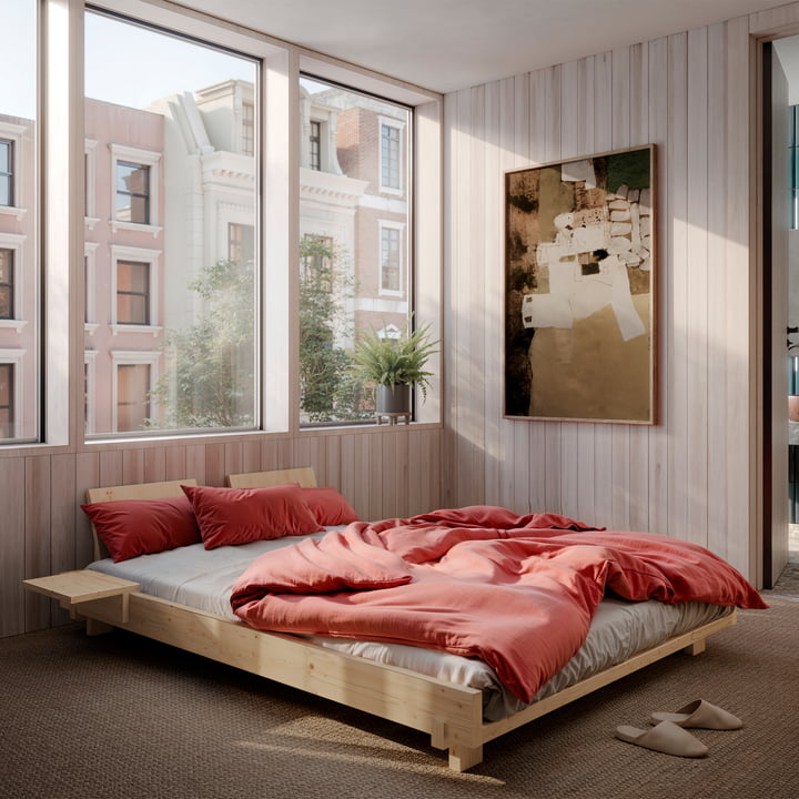 Karup Design - Social bed incl. backrest, 2 bedside tables and mattress beige, 140 x 200 cm, clear pine