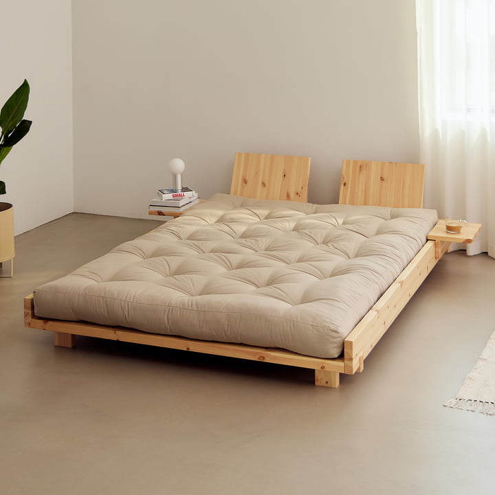 Karup Design - Social bed incl. backrest, 2 bedside tables and mattress beige, 140 x 200 cm, clear pine