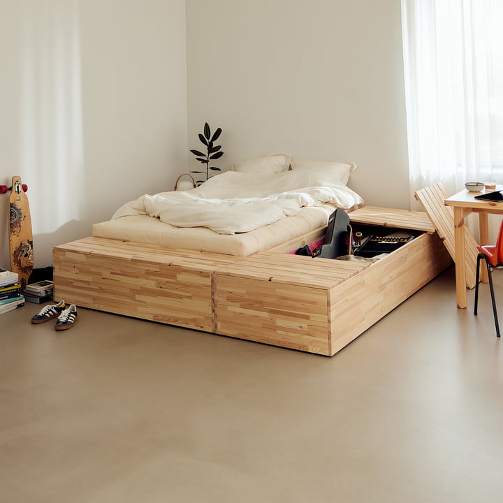 Karup Design - Basement bed, clear pine incl. storage bench