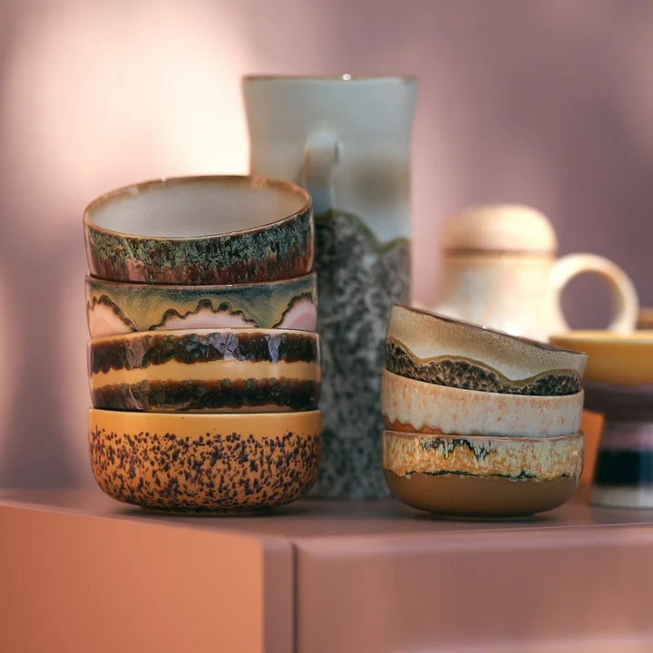 HKliving - 70's Dessert bowl, Ø 12.5 cm, habour (set of 4)