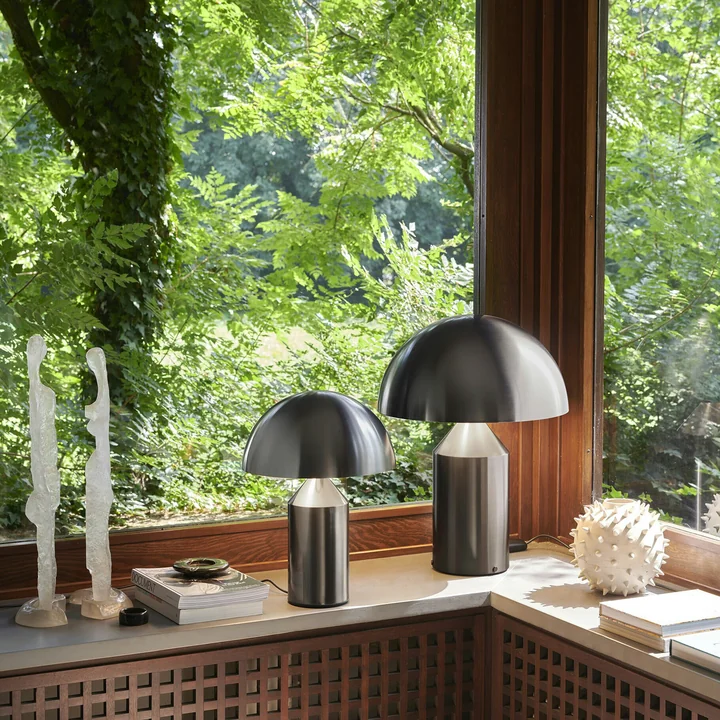 Oluce - Atollo table lamp 233, satin black nickel / inside white RAL 9003