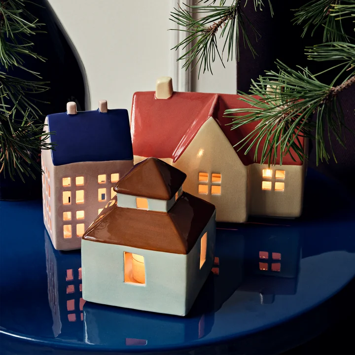 Broste Copenhagen - Bo decorative house, light turquoise / caramel brown