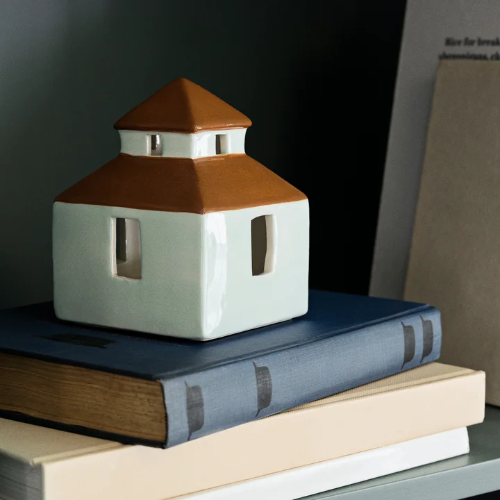 Broste Copenhagen - Bo decorative house, light turquoise / caramel brown