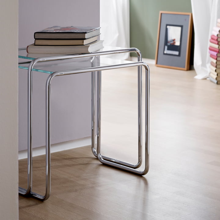 Thonet - B 9 Side table a, b, opal white diamond-cut glass