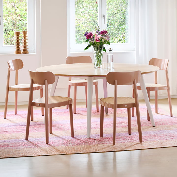 Thonet - 118 Chair, wickerwork with plastic support fabric / beech old rose high-gloss lacquered