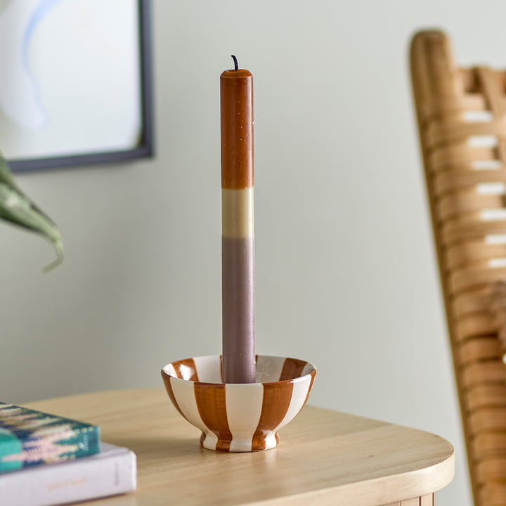 Bloomingville - Eja candle holder, H 5 cm, brown / white