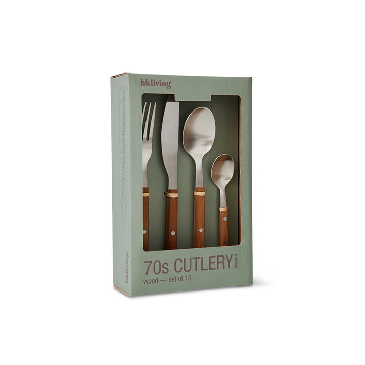 HKliving - 70's cutlery set, wood (set of 16)