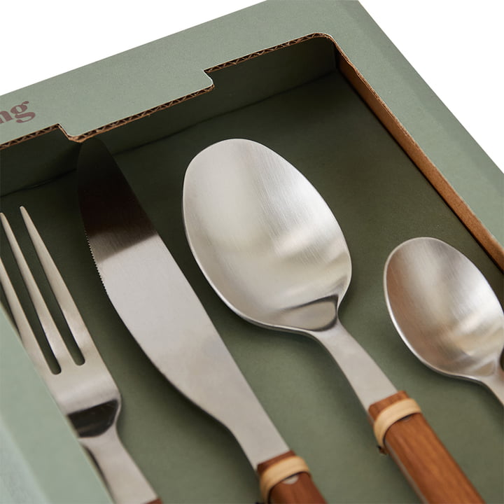 HKliving - 70's cutlery set, wood (set of 16)