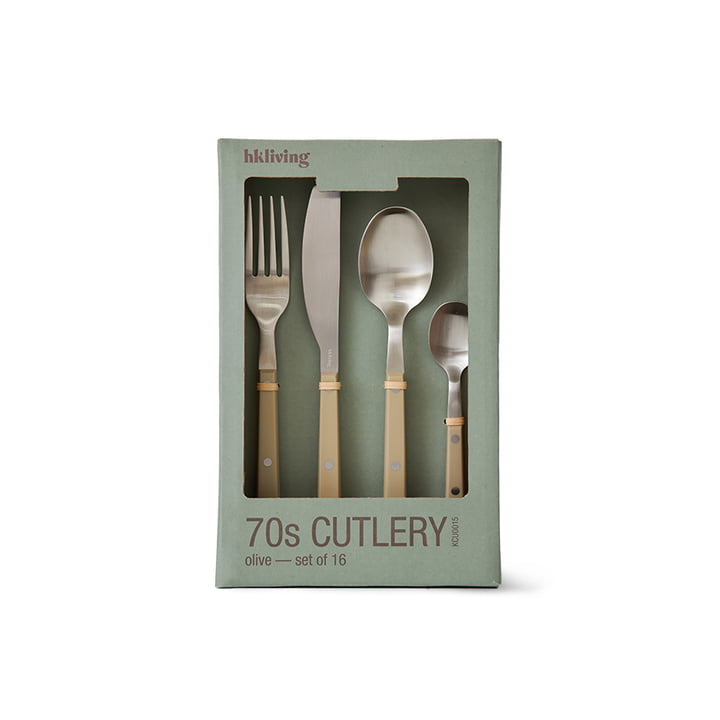 HKliving - 70's cutlery set, olive (set of 16)