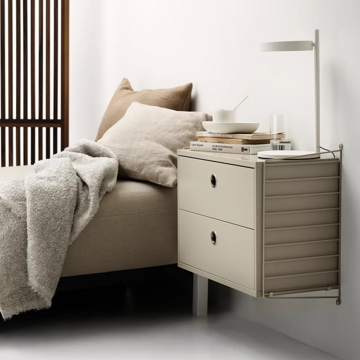 String - Bedside table, 58 x 50 x 30 cm, beige / beige