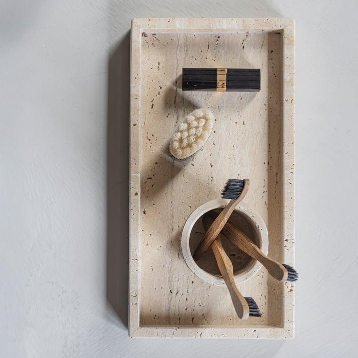 Mette Ditmer - Travertine tray, 16 x 31 cm, linen