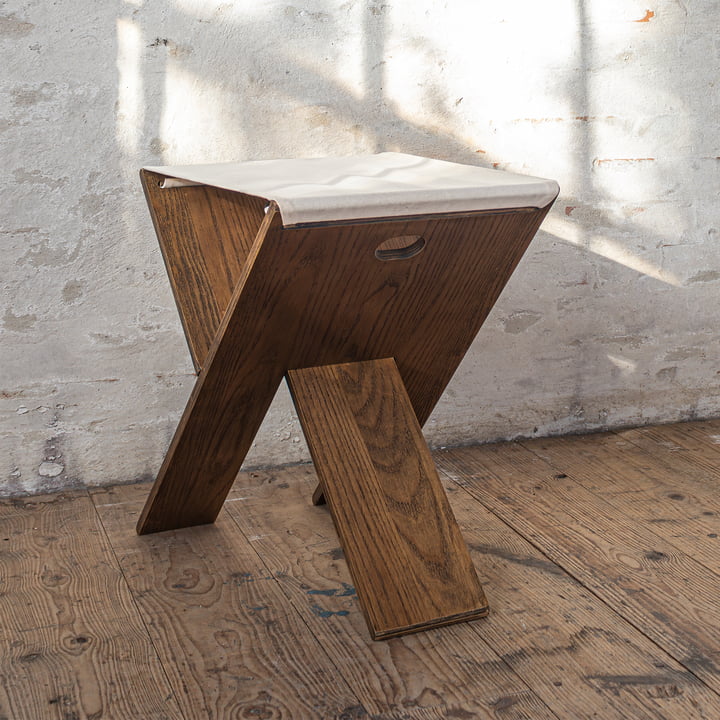 Mette Ditmer - Roots folding stool, dark oiled oak veneer / canvas