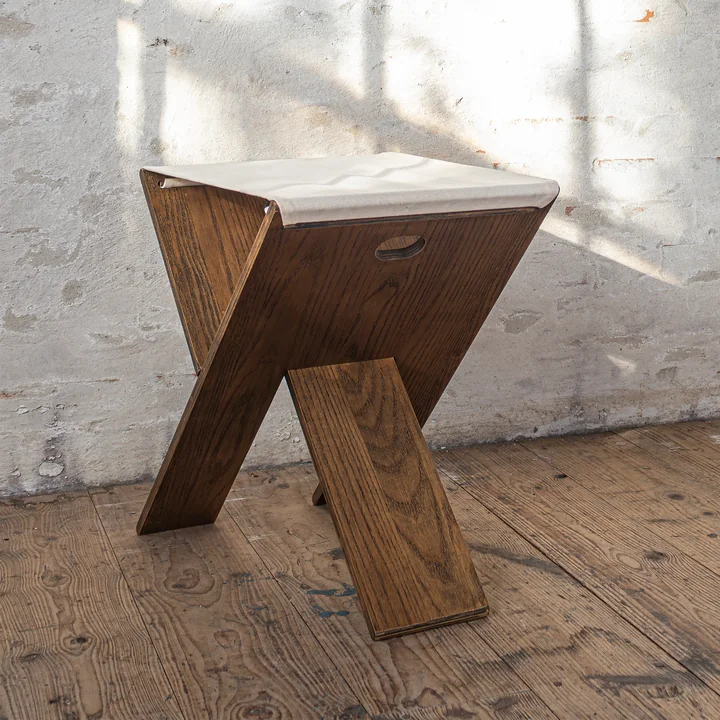 Mette Ditmer - Roots folding stool, dark oiled oak veneer / canvas