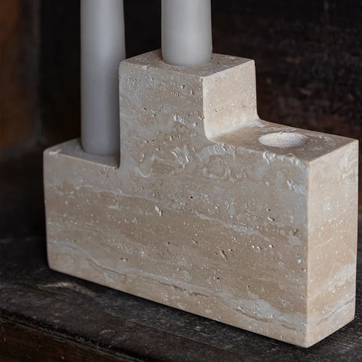 Mette Ditmer - Step candle holder, trio Travertine, linen