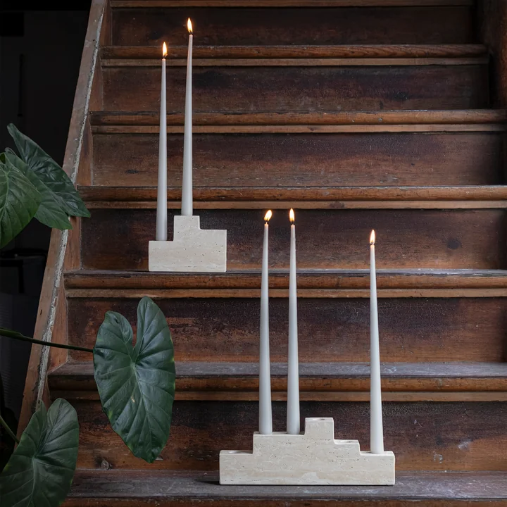Mette Ditmer - Step candle holder, trio and six, travertine, linen
