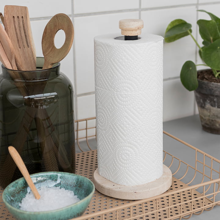 Mette Ditmer - Travertine kitchen roll holder, linen