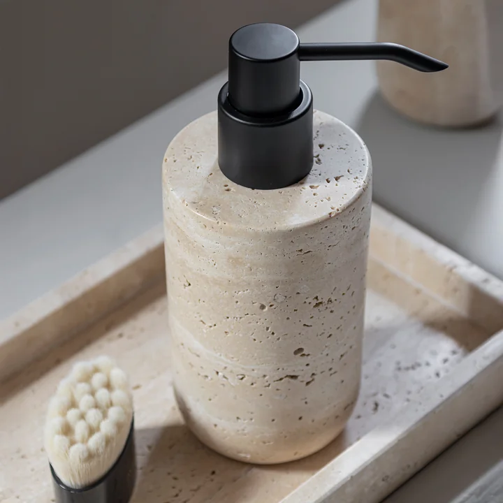 Mette Ditmer - Travertine soap dispenser, tall, linen