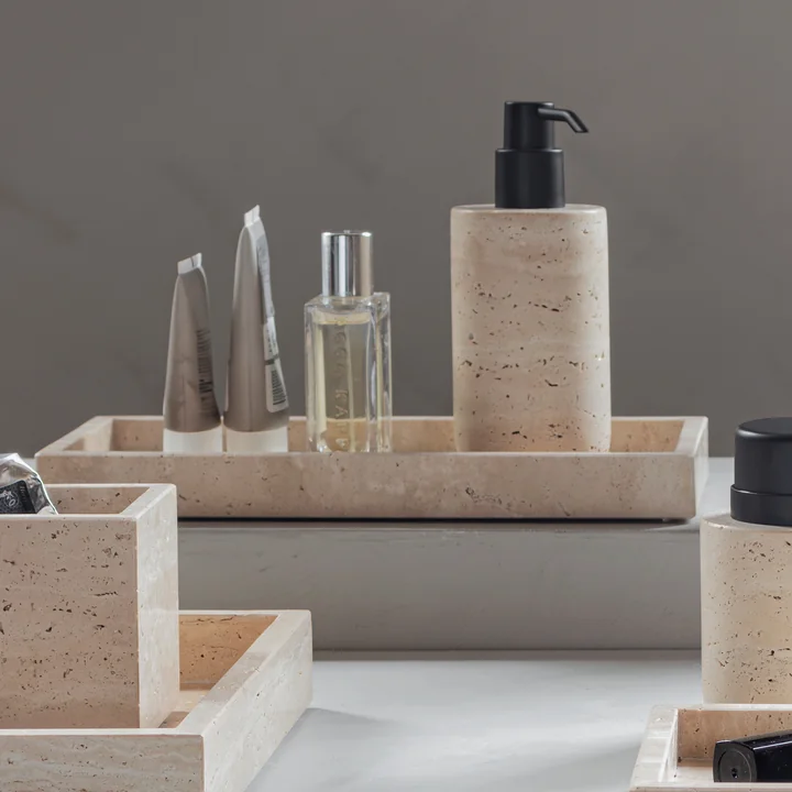Mette Ditmer - Travertine soap dispenser, tall, linen
