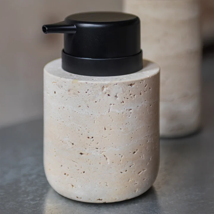 Mette Ditmer - Travertine soap dispenser, low, linen