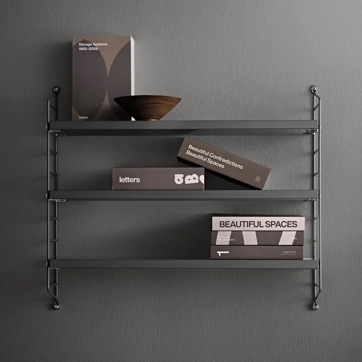 String - Pocket Wall shelf, traffic gray RAL 7044