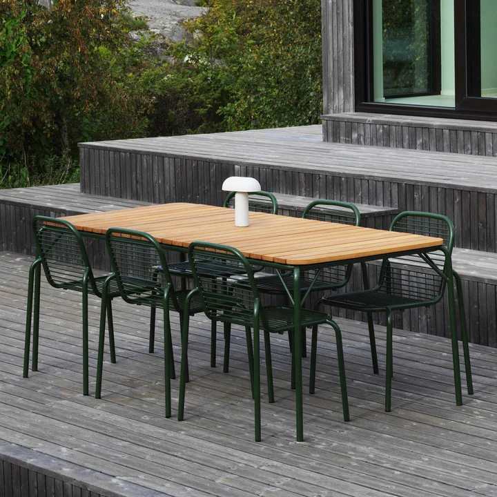 Normann Copenhagen - Vig Table, 90 x 200 cm, dark green / robinia, Vig Chair, dark green