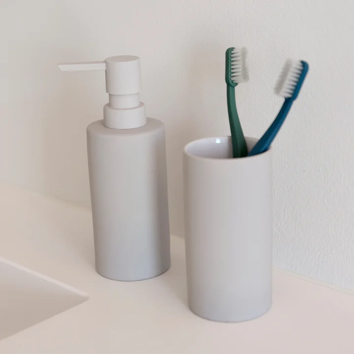 Zone Denmark - Solo Toothbrush tumbler and soap dispenser, soft gray