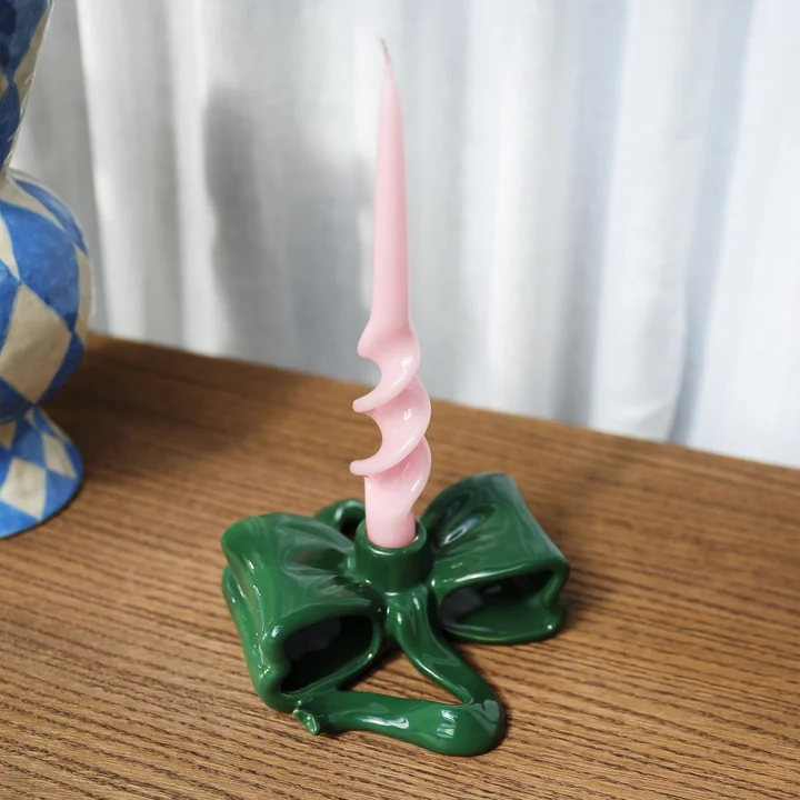 & klevering - Ribbon candle holder, green, Alpha stick candle
