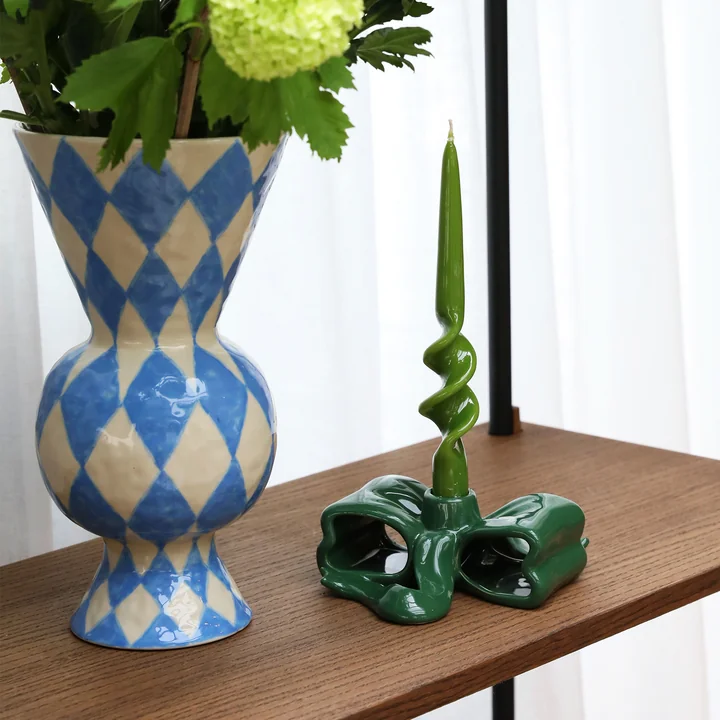 & klevering - Ribbon candle holder, green, Alpha stick candle