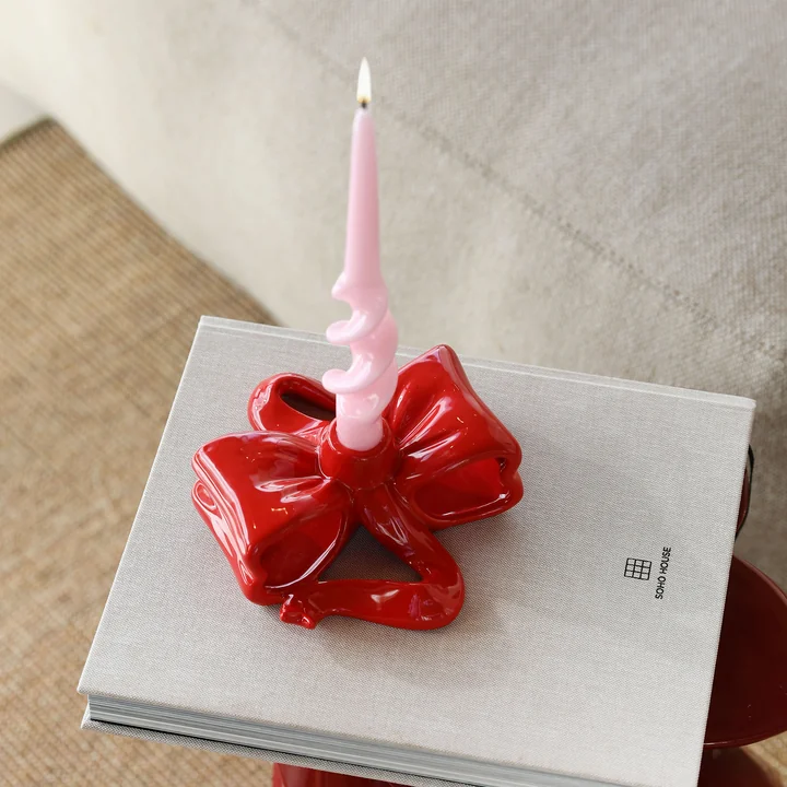 & klevering - Ribbon candle holder, red, Alpha pillar candle