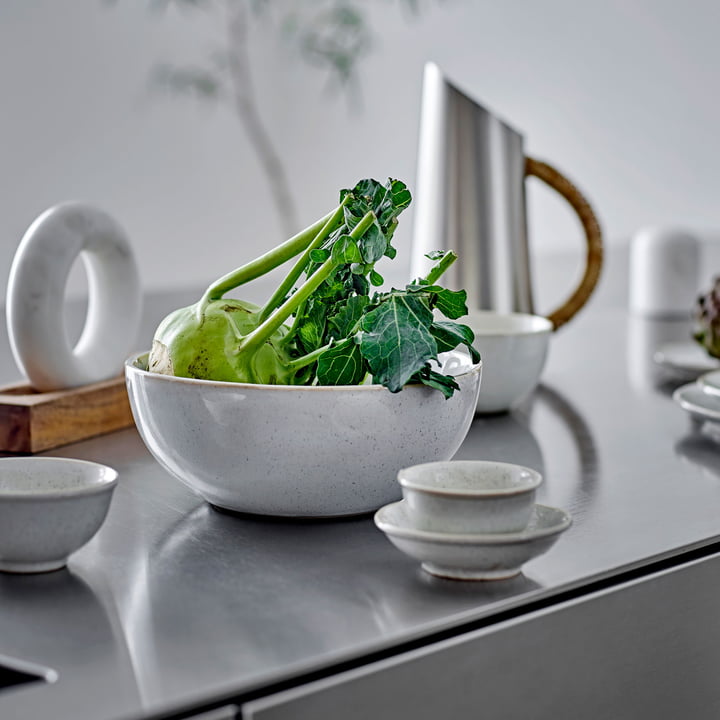 Bloomingville - Manuella mortar and pestle, white / natural mango