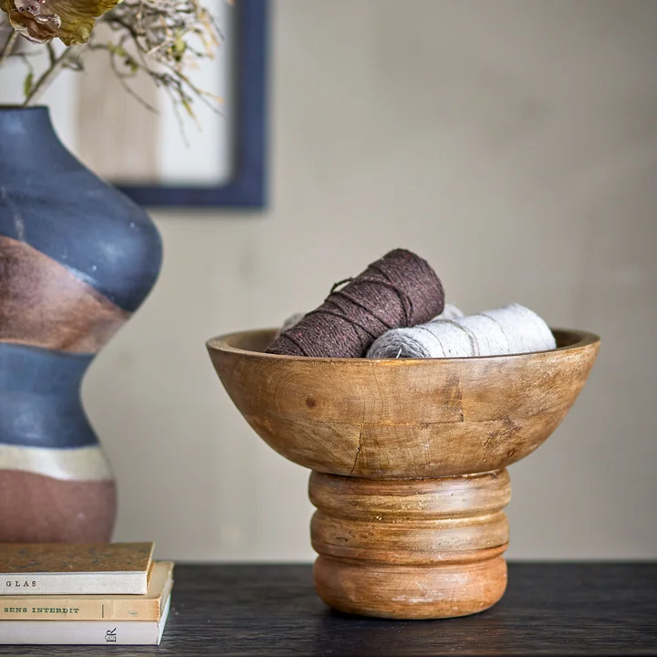 Bloomingville - Nanuka pedestal bowl, Ø 20.5 x 14.5 cm, Mano natural