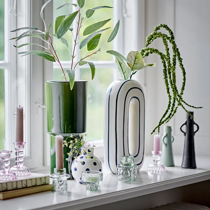 Bloomingville - Mae vase, H 32 cm, white / blue