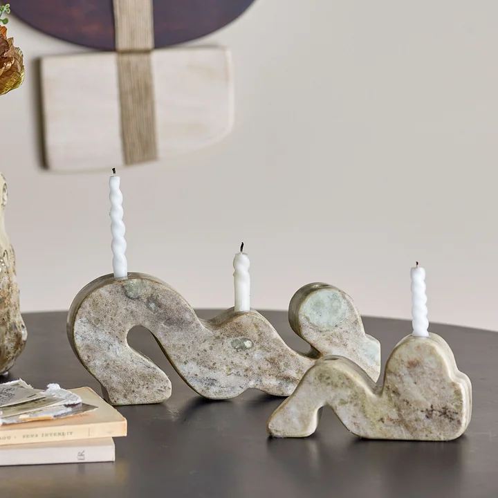 Bloomingville - Liabella candle holder, gray marble (set of 2)