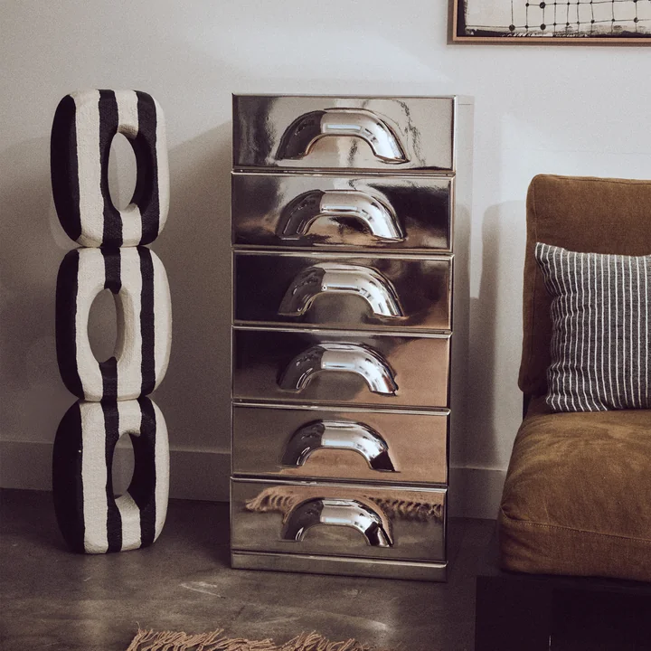HKliving - Monochrome art sculpture, black / white, chest of drawers with 6 drawers