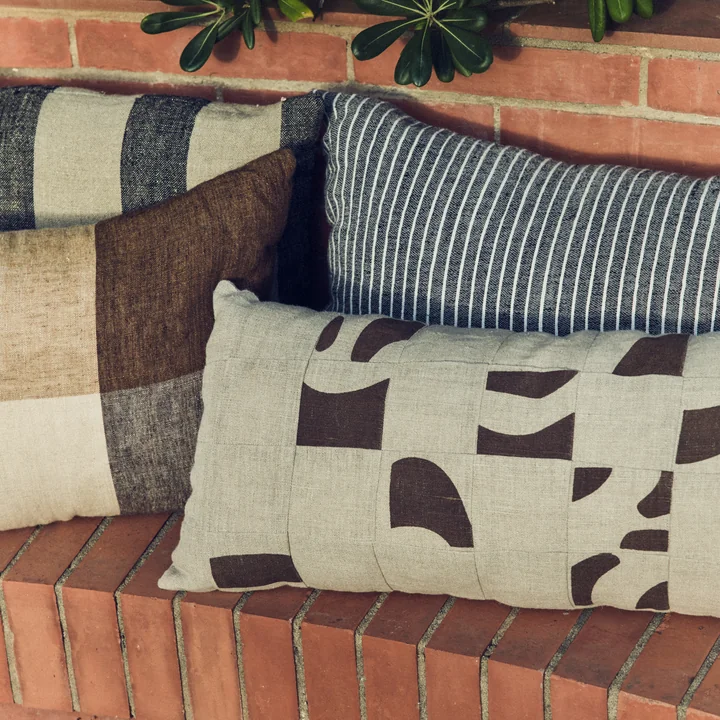 HKliving - Natural Patched cushion, 70 x 30 cm, beige / brown